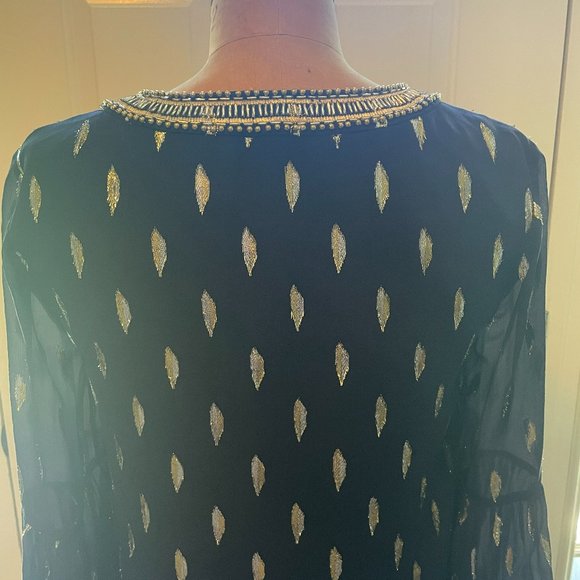 Lilly Pulitzer Navy Dress with Gold Feather Pattern - Picture 4 of 10
